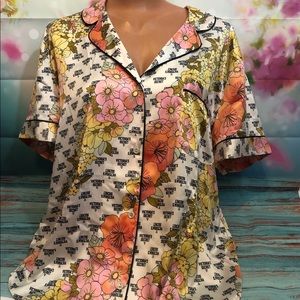 Gorgeous satin flower pajama shirt vs